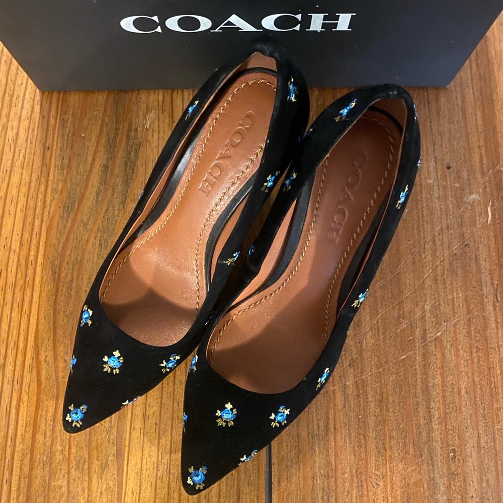 Coach Black and Blue Floral Heels - Picture 2 of 5